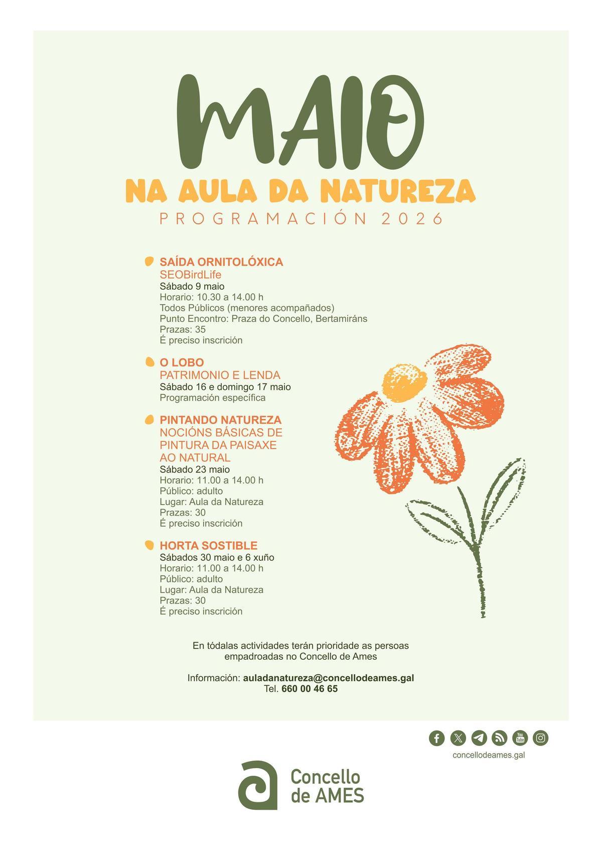 Carte da programación na Aula da Natureza en maio.