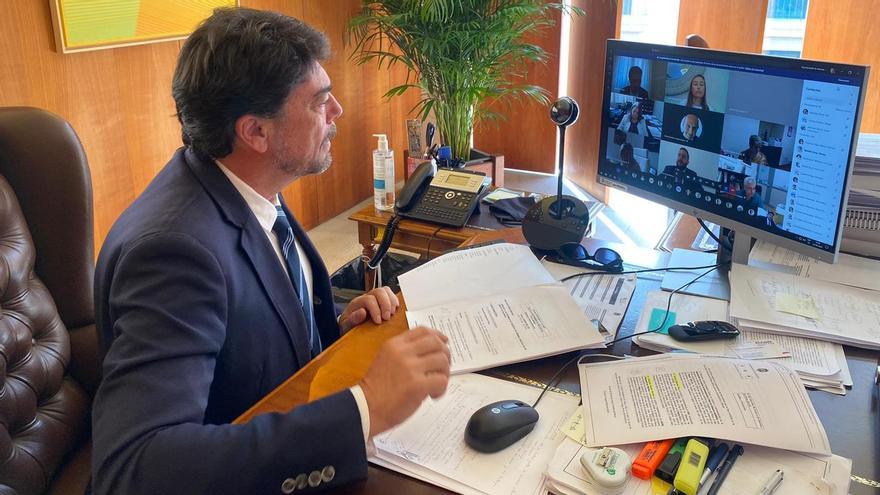 El alcalde de Alicante, Luis Barcala, participa en un pleno telemático durante la pandemia.
