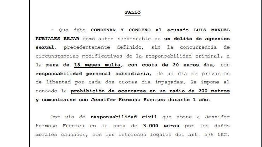 La sentencia del caso Rubiales por agresión sexual a Jenni Hermoso.