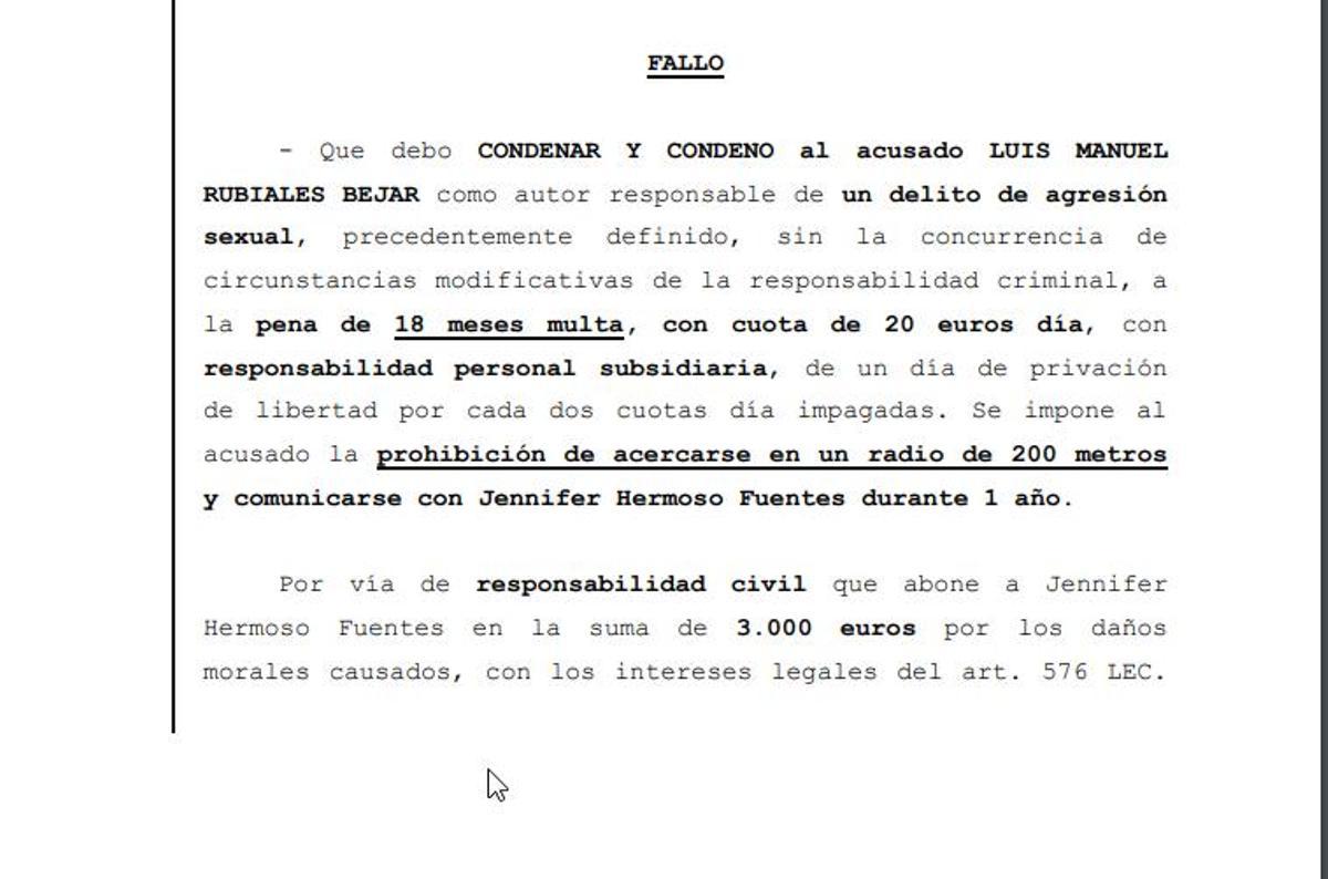 La sentencia del caso Rubiales por agresión sexual a Jenni Hermoso.