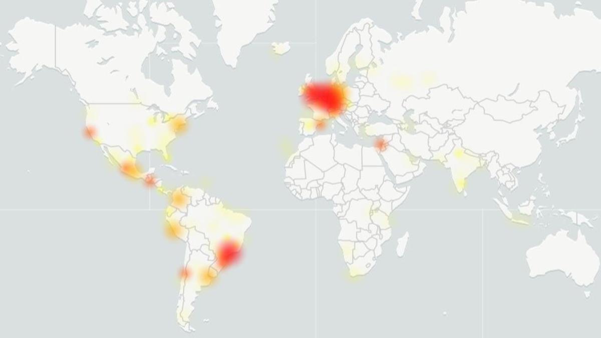 Mapa de las incidencias de Whastapp de la web Down detector