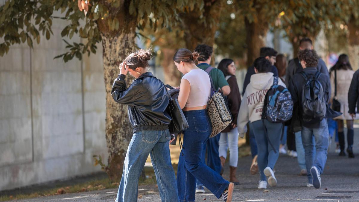 Estudantes da Universidade de Santiago camiñando polo Campus Sur.