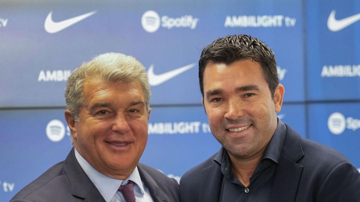 Laporta y Deco, en la presentación como nuevo director deportivo del Barça.