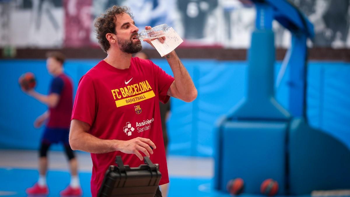 Roger Grimau, durante el último entrenamiento antes de medirse a Olympiacos