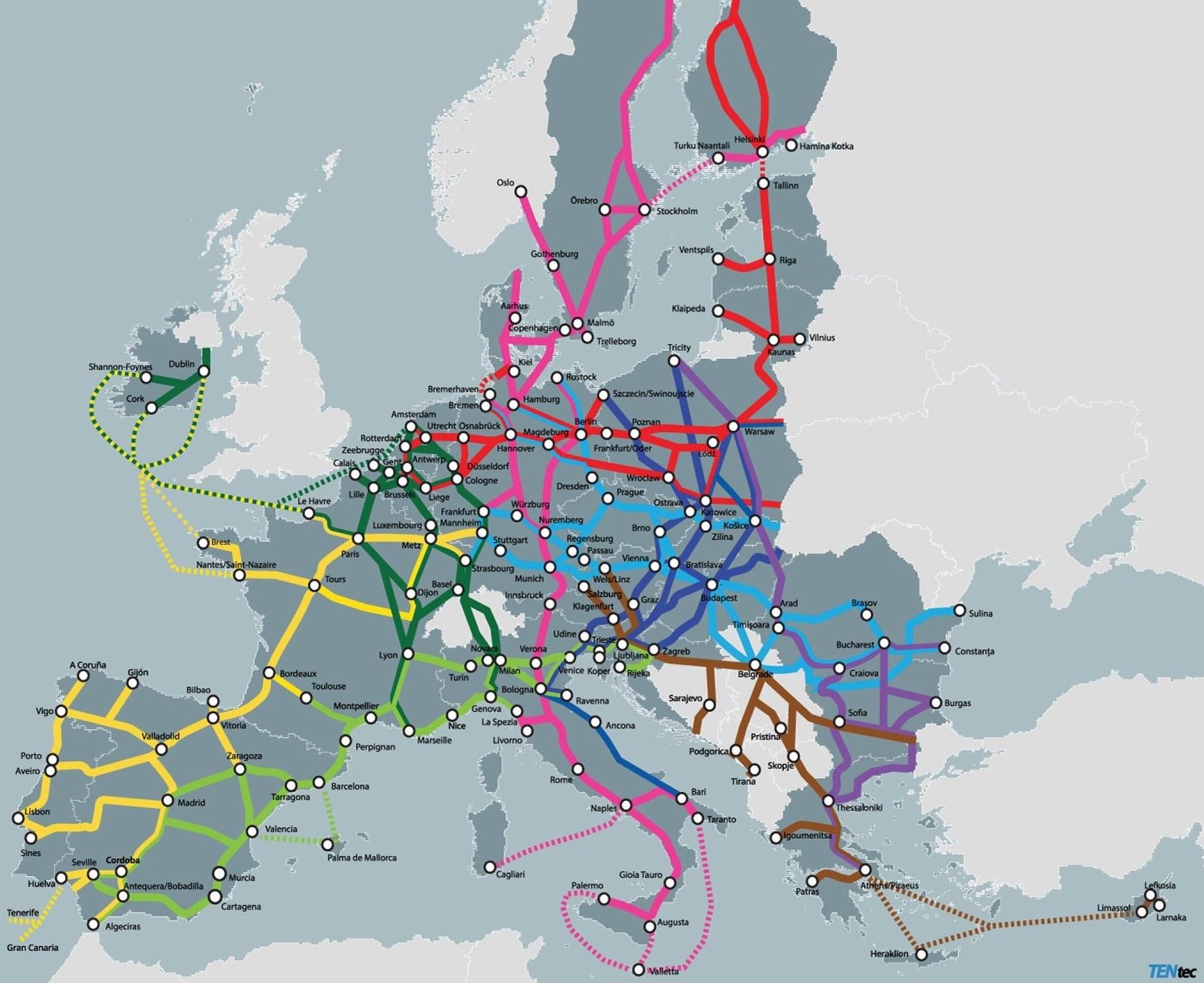 Mapa de la Red Transeuropea de Transportes