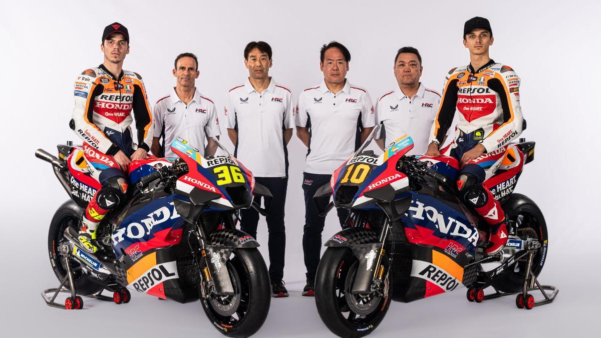 Puig y la cúpula japonesa de Honda, con los pilotos Joan Mir y Luca Marini