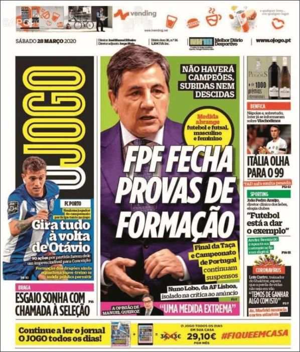 Portada O JOGO sábado 28 marzo 2020