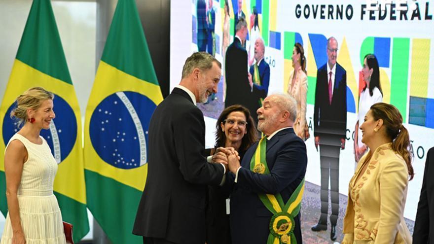 El Rey se reúne con Lula acompañado por Yolanda Díaz y Albares antes de regresar de Brasil