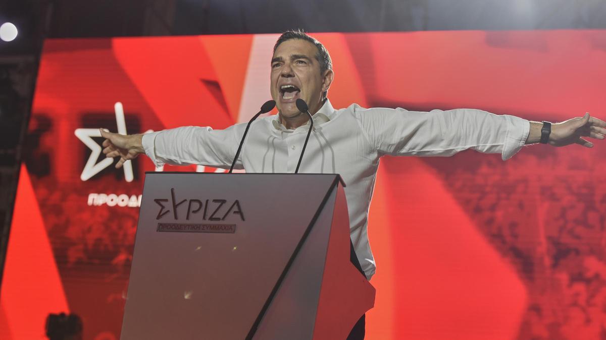 El exlíder de Syriza Alexis Tsipras, en un mitin en atenas en mayo de 2023.