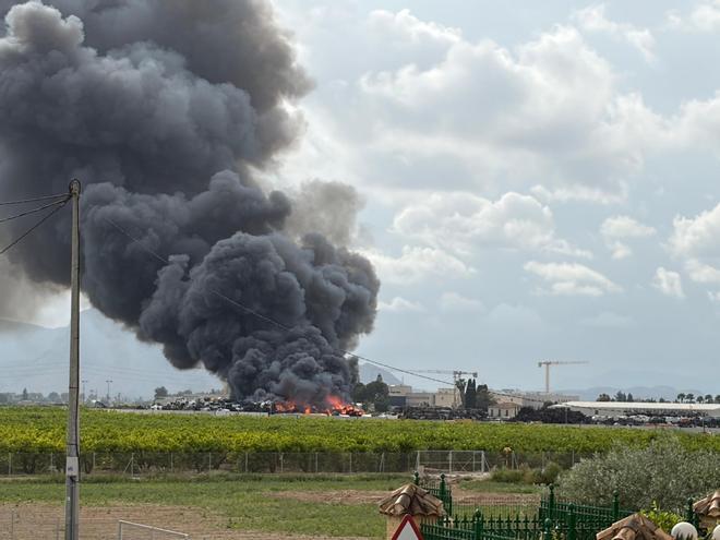 Una gran columna de humo de un incendio en Orihuela alerta a los vecinos