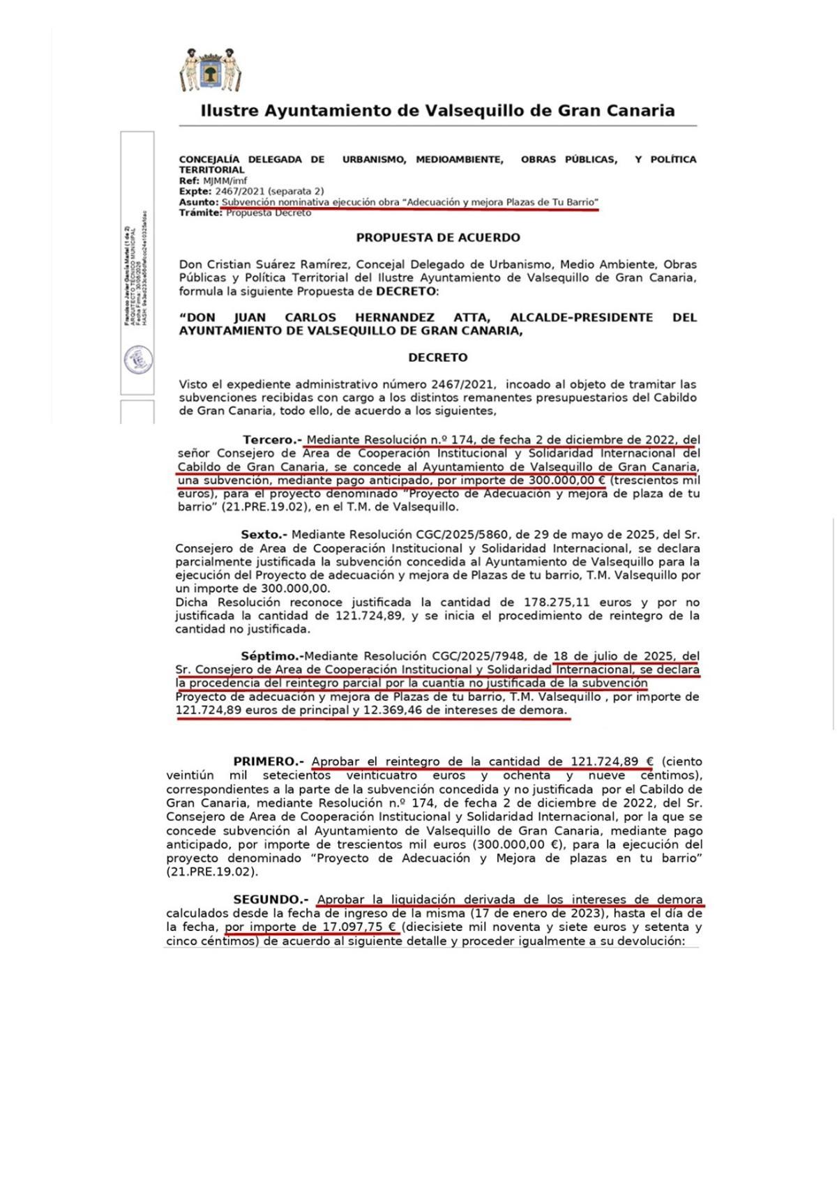 Decreto del Ayuntamiento de Valsequillo.