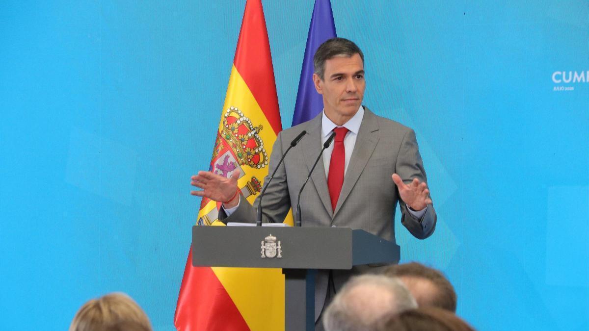 El president del govern espanyol, Pedro Sánchez, durant una roda de premsa aquest dimarts a la Moncloa