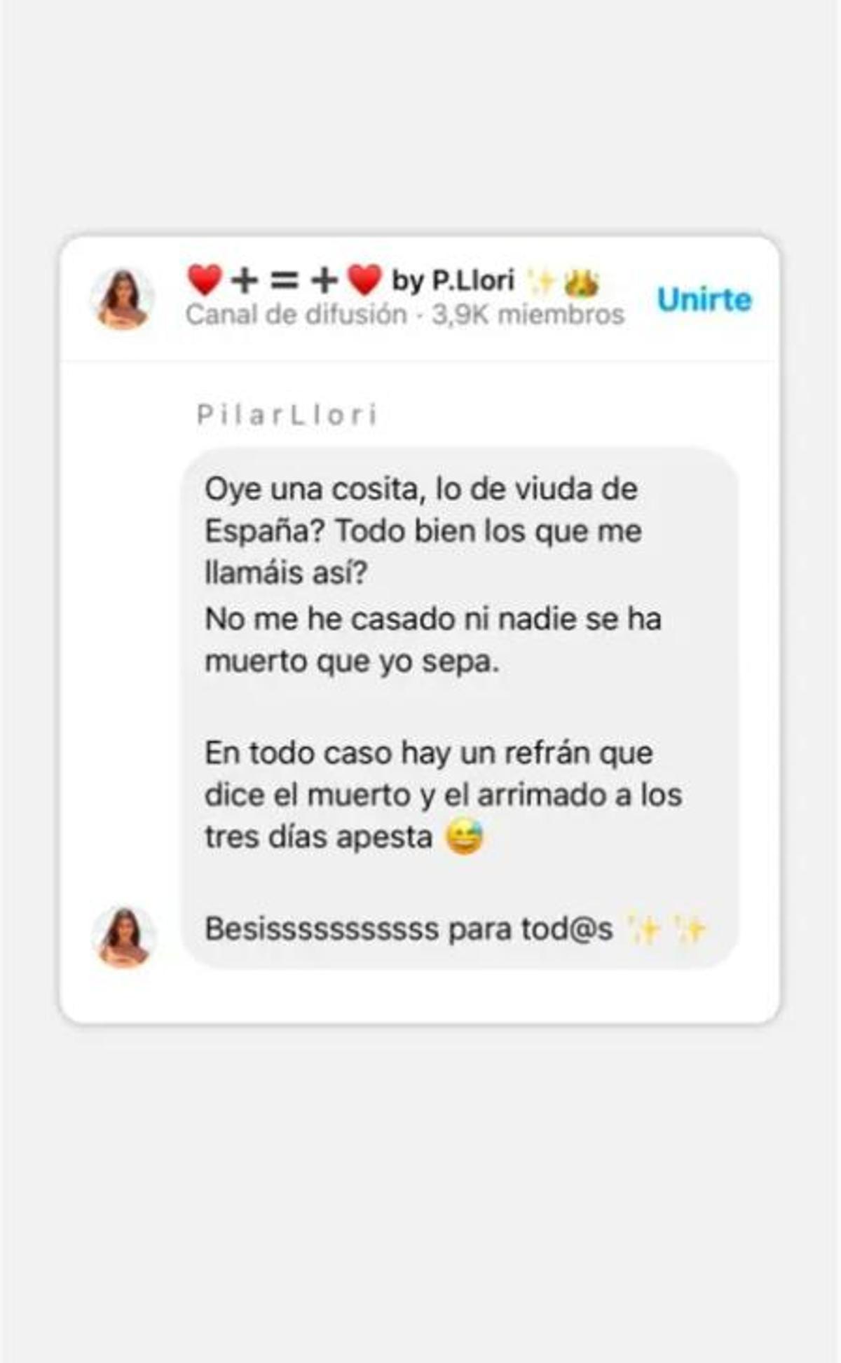 Captura del Instagram de Pilar Llori