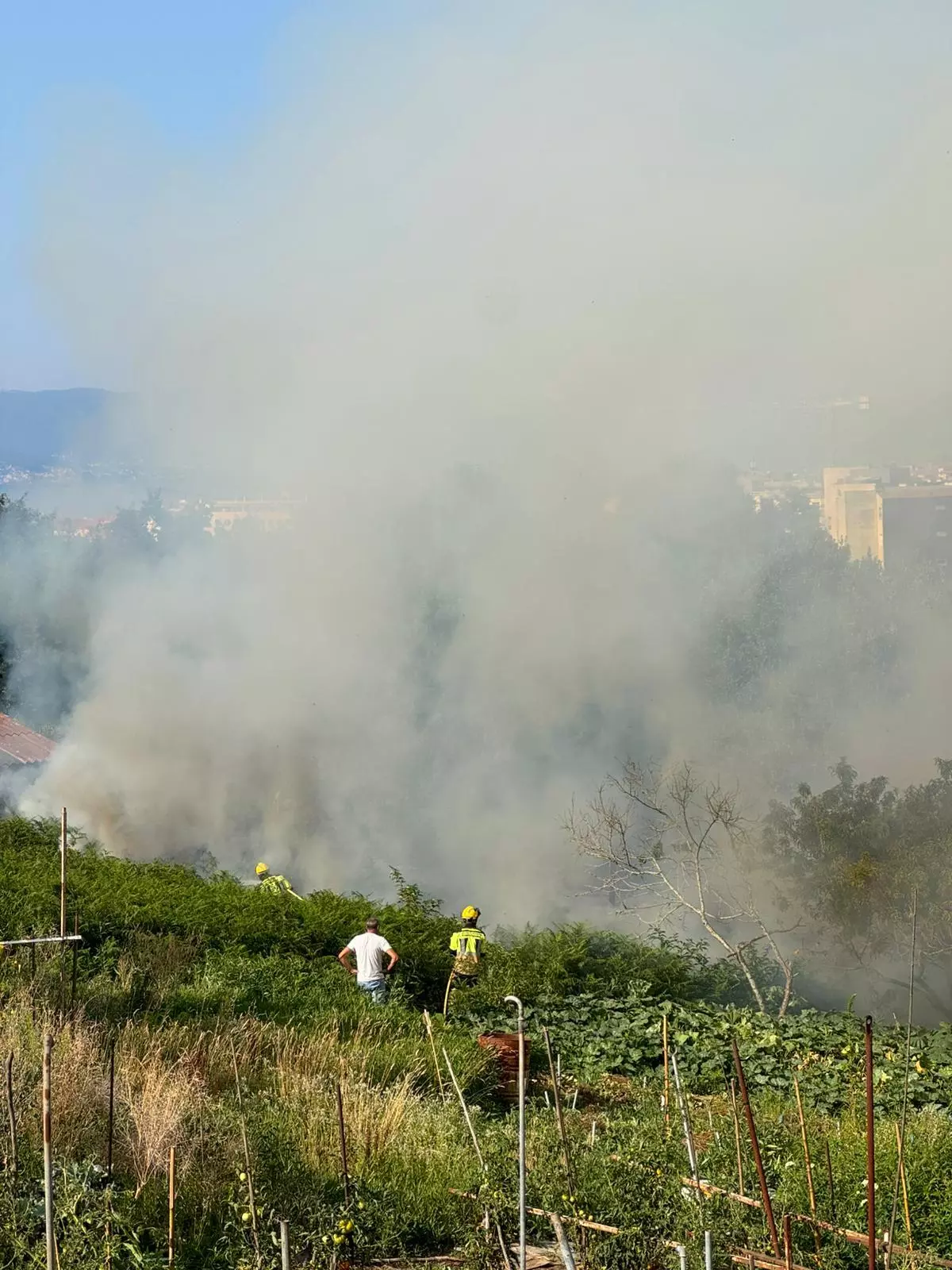 Sofocado un incendio con una gran columna de humo en A Ramorta, en Bueu