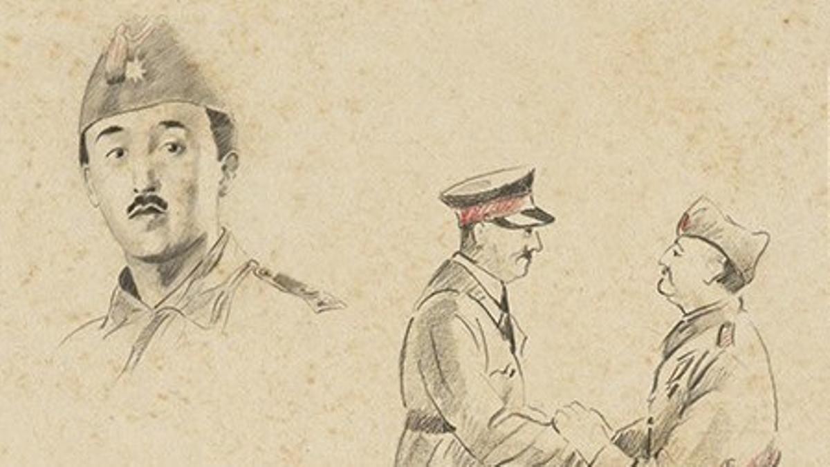 Franco de joven y con Hitler, en 'El franquismo. Una historia gráfica'.