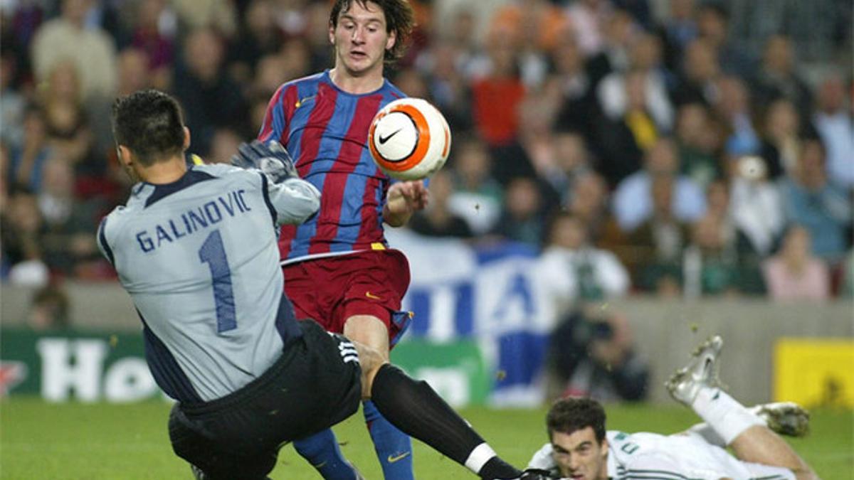 Messi marcó su primer gol en la Champions ante el Panathinaikos