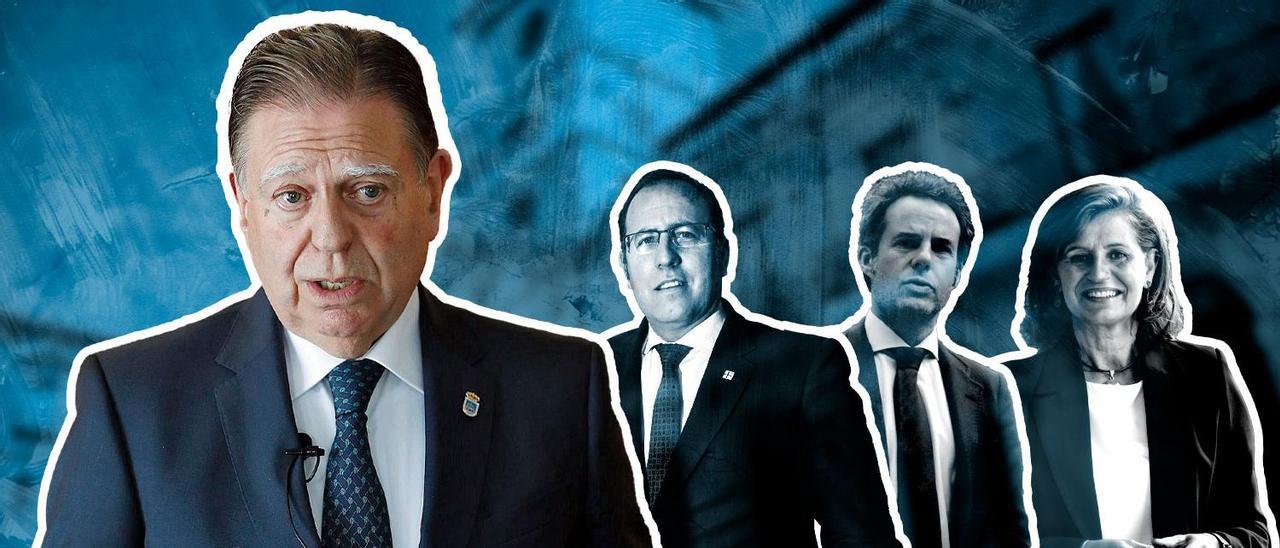 Canteli, a la izquierda, y los principales de su lista. De izquierda a derecha, Mario Arias, Nacho Cuesta y Conchita Méndez