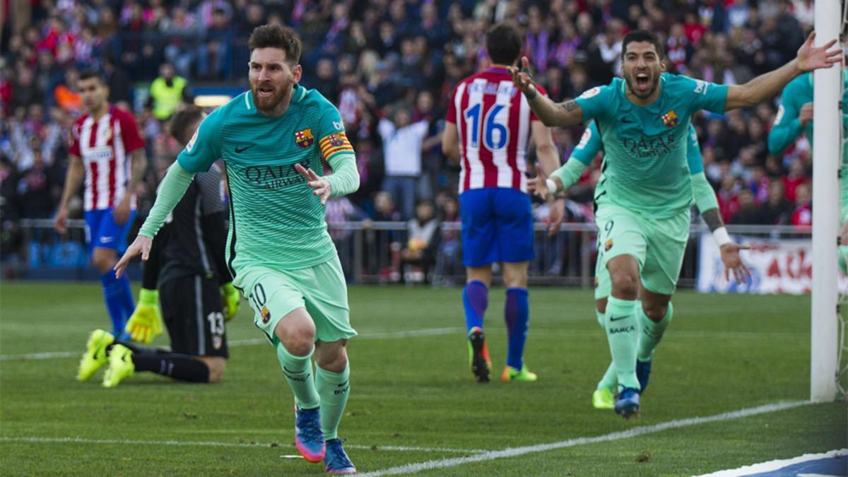 Messi exteriorizó así la alegría tras el 1-2 en el Calderón, el que hizo posible su victoria 400