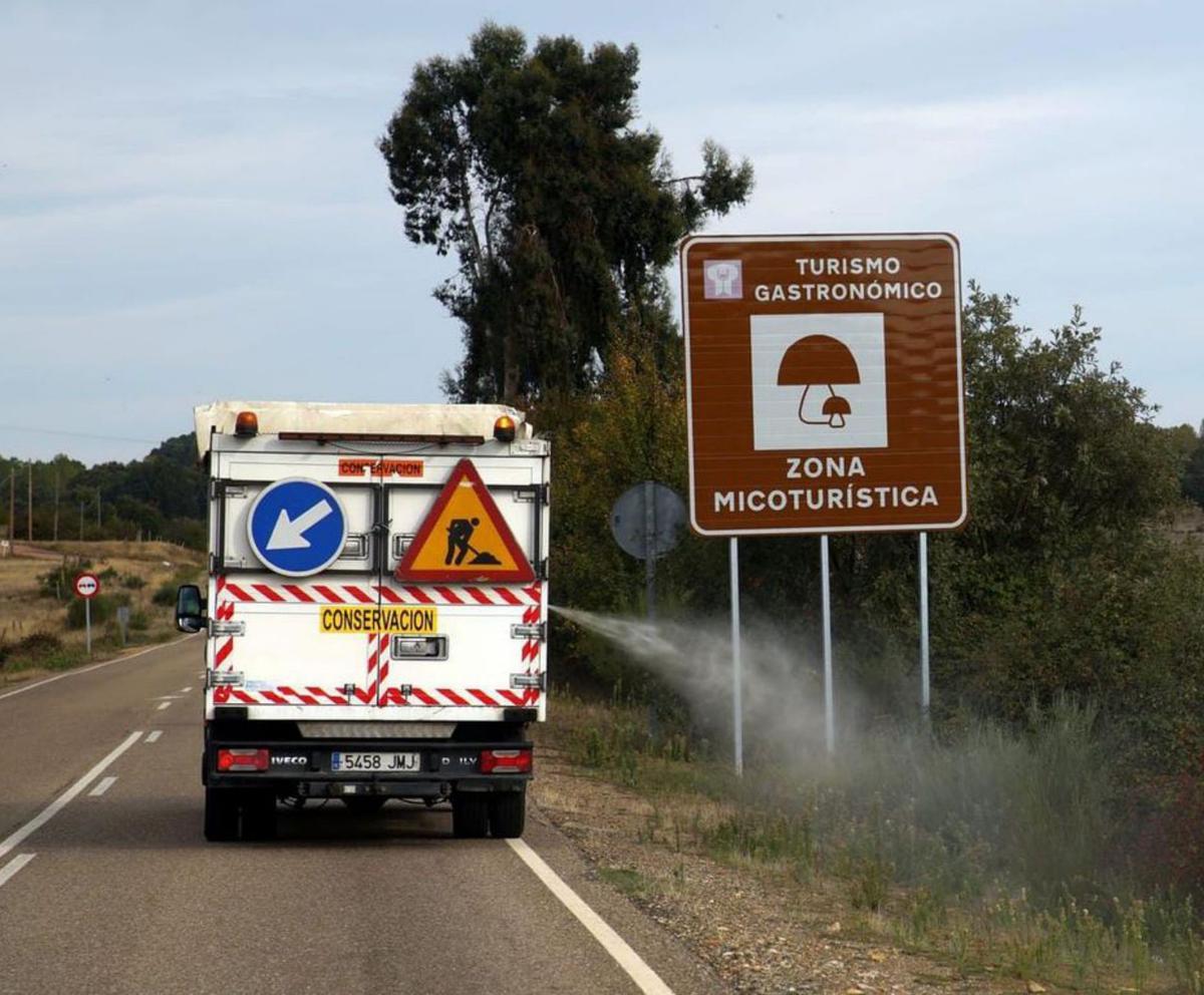 Un camión echa el repelente para la fauna por las carreteras de la zona, una sustancia inocua. | Ch. S.