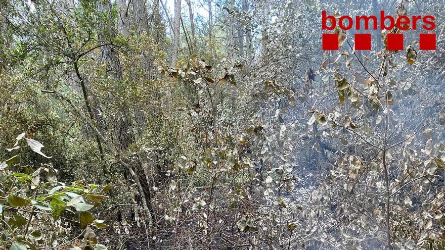 La petita revifalla de l&#039;incendi de la Conca de Barberà i l&#039;Anoia a tocar del Castell de Miralles, el 31 de juliol del 2021 (Vertical).