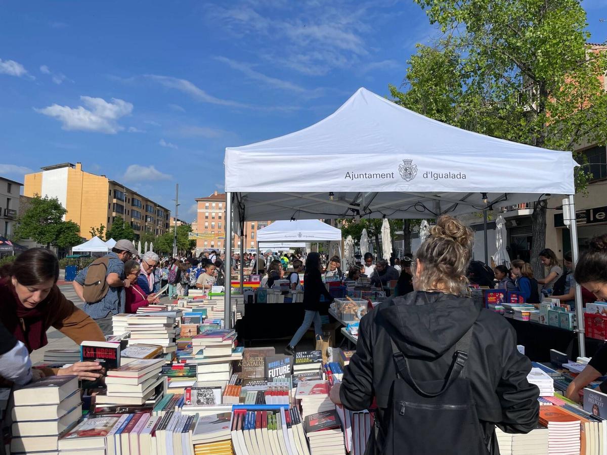 Igualada omple de roses, música i literatura la plaça de Cal Font en la diada de Sant Jordi