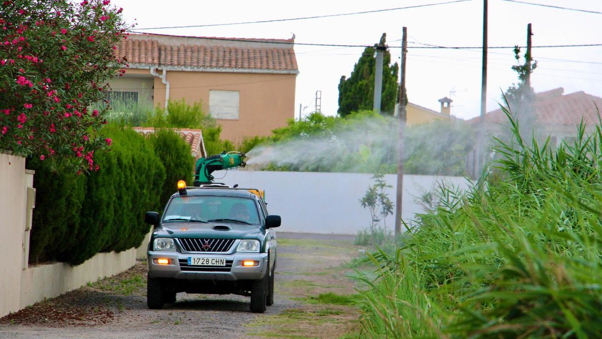 Un vehículo especializado se encarga de la fumigación en el Grau.