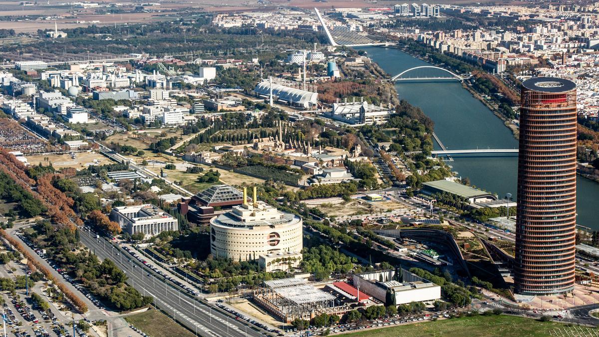 Vista aérea del parque científico tecnológico de la Cartuja en Sevilla, en una imagen reciente.