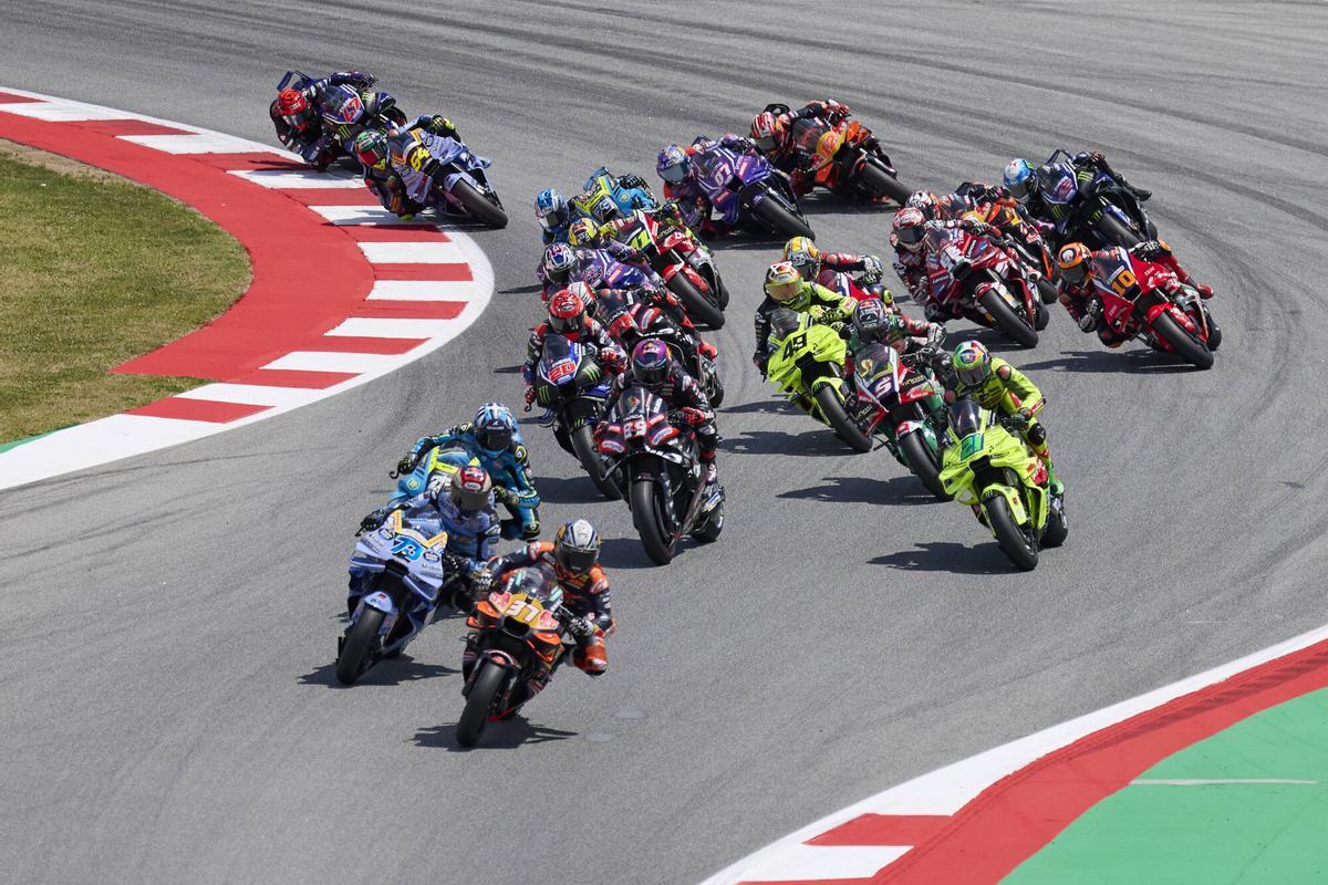 Carrera del domingo Moto GP Foto: Dani Barbeito Circuit Barcelona Montmeló Gran premio de Catalunya 2026 Grave accidente de Àlex Márquez, victoria para Fabio Di Giannantonio, completan el podio en segunda posición Joan Mir y tercero puesto para Fermín Aldeguer. alex marquez . pedro acosta. gp catalunya 2026. accion. circuit montmelo