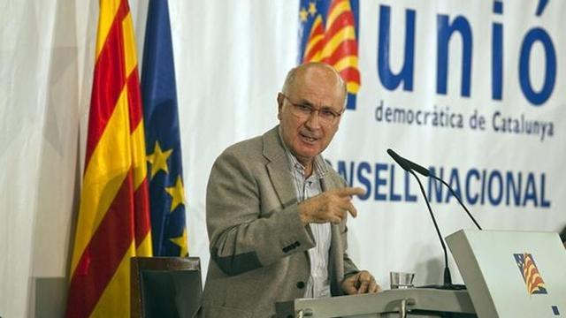 El presidente del comité de gobierno de UDC, Josep Antoni Duran Lleida, el pasado día 1, durante su intervención en el Consell Nacional del partido en Barcelona. JOAN PUIG
