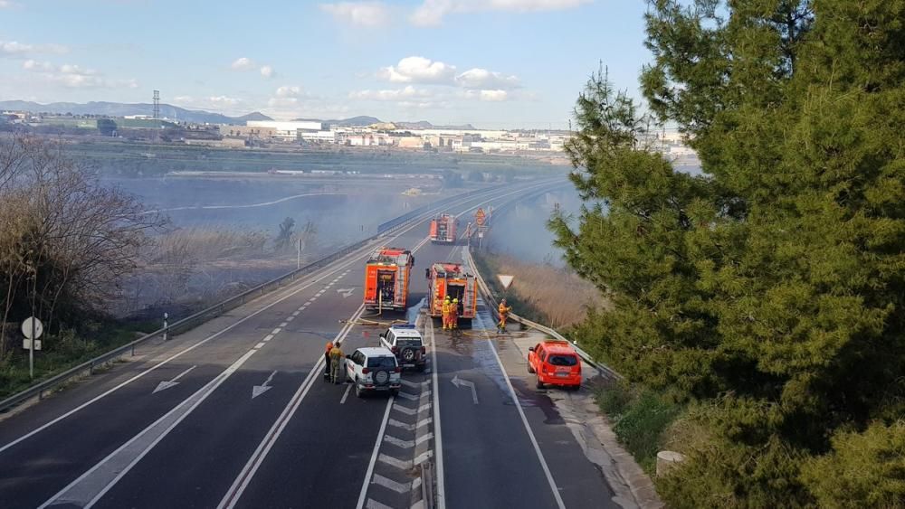 Incendio parque fluvial del Turia en Manises