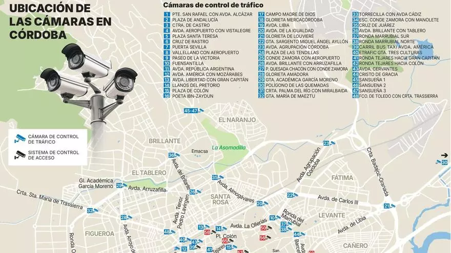 Mapa de las cámaras de Córdoba: el Ayuntamiento instala los nuevos dispositivos para controlar el tráfico en la ciudad