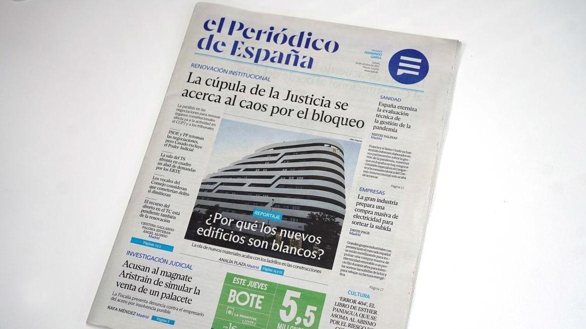Una imagen de la cabecera del nuevo diario El Periódico de España a partir del concepto de marca desarrollado por Future Brandy McCann.