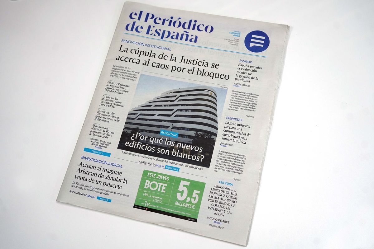 Una imagen de la cabecera del nuevo diario El Periódico de España a partir del concepto de marca desarrollado por Future Brandy McCann.