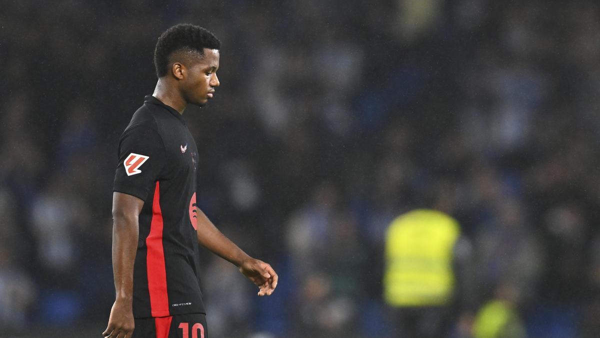 Ansu Fati, durante el último partido ante la Real Sociedad en Anoeta.
