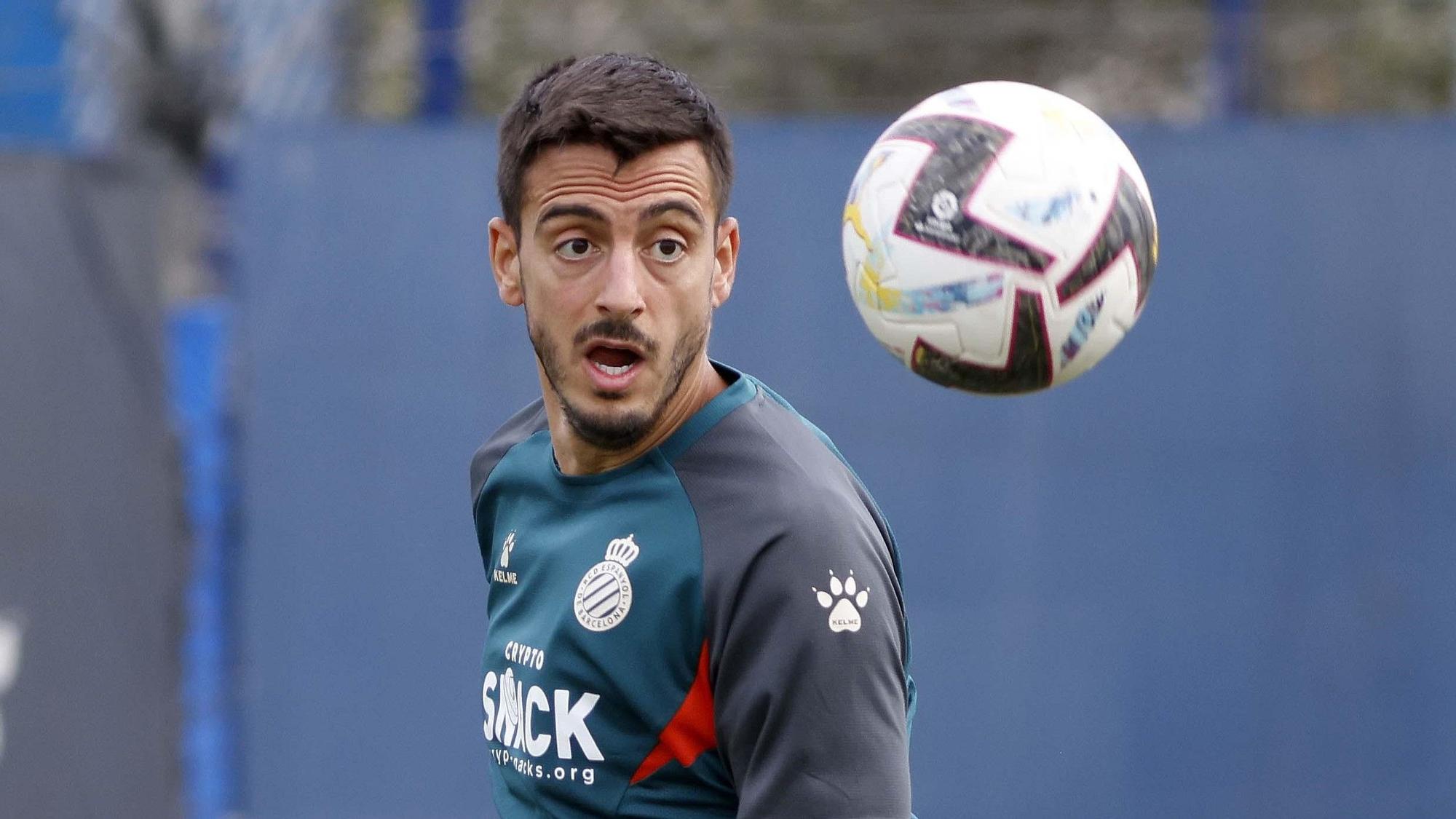 Joselu ,en un entrenamiento del Espanyol.