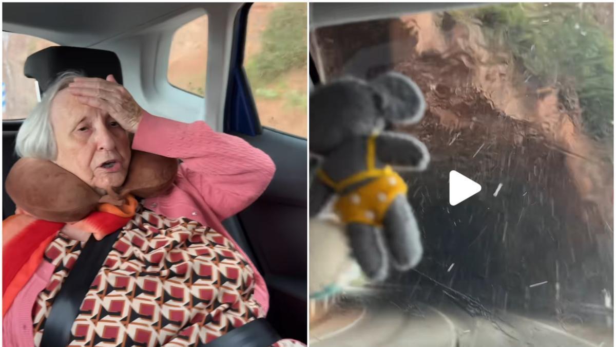 Moment del vídeo on la iaia Mari Carmen es veu sorpresa per una pedregada a Montserrat