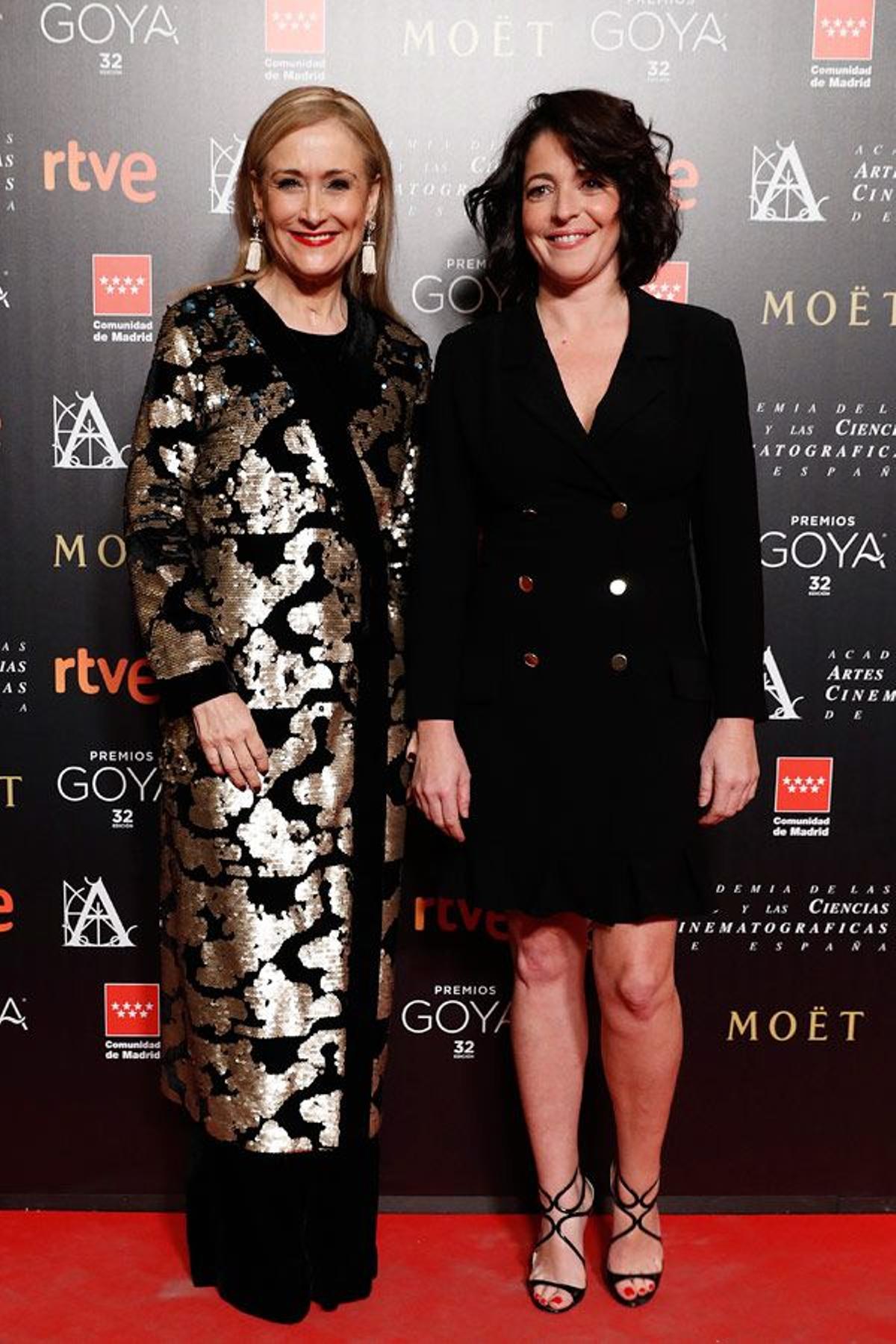 Cena de nominados a los Goya 2018: Cristina Cifuentes y Nora Navas.