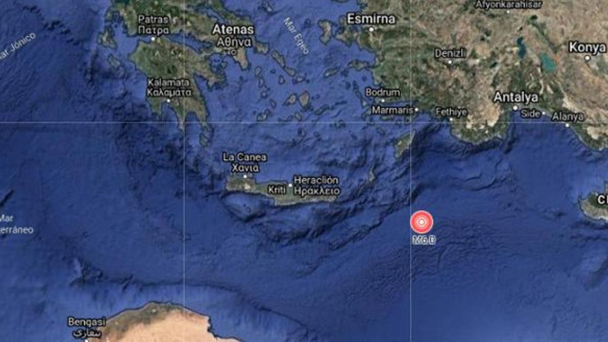 Epicentro del terremoto en la isla de Kárpatos.