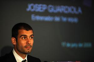 Pep Guardiola en la presentació com a nou tècnic del FC Barcelona, a la Sala París del club, el juny del 2008.