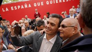 Pedro Sánchez en un mitin en Leganés