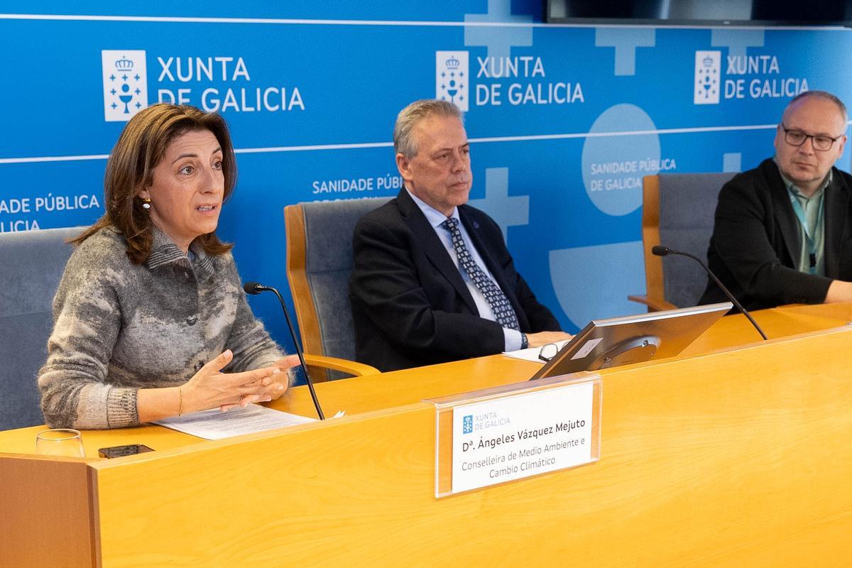 Vázquez, Caamaño y Quintana durante la presentación del informe