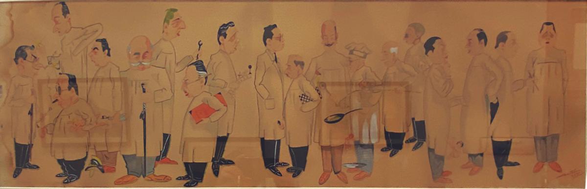 Caricatura de los médicos de la Casa de Socorro. Existente actualmente en el edificio.