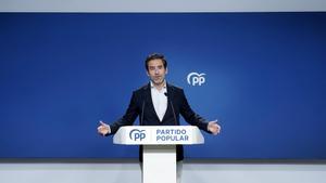El portavoz del PP, Borja Sémper,  comparece ante los medios tras el comité de dirección del partido. 
