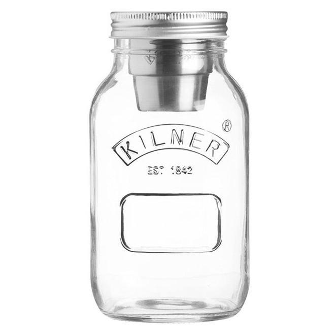 KILNER On the Go frasco de vidrio de un litro con envase para aliño aparte