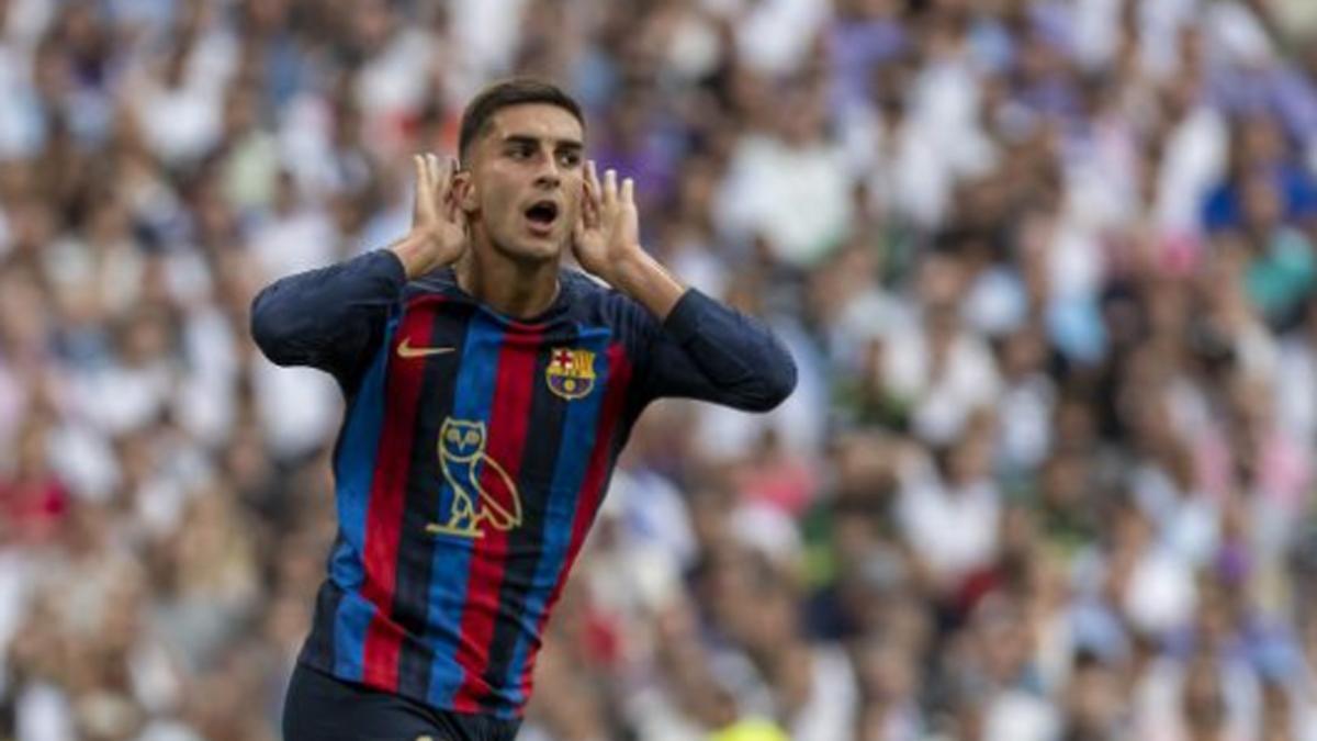 Ferran Torres celebrando su gol ante el Real Madrid