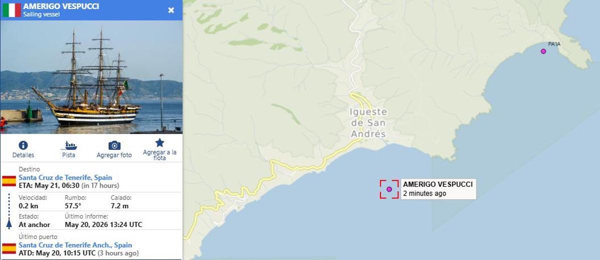 Localización del 'Amerigo Vespucci' frente a Santa Cruz.