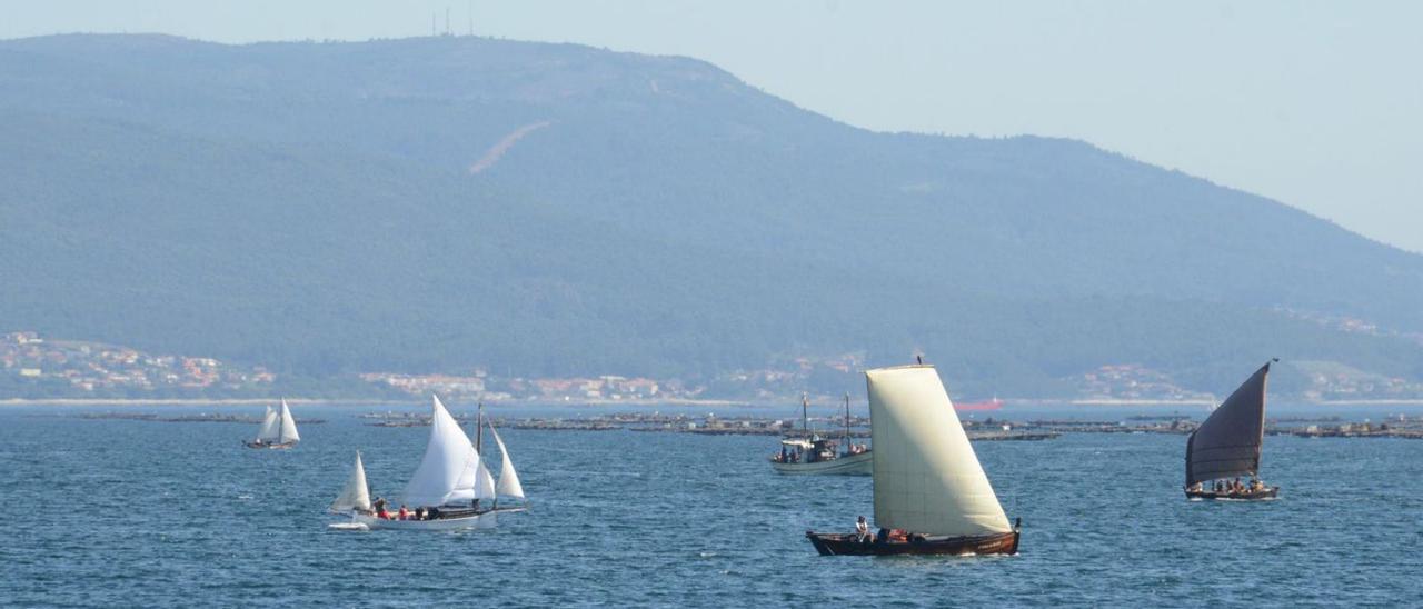 Varias das embarcacións navegando onte a vela frente á costa de Bueu.   | // GONZALO NÚÑEZ