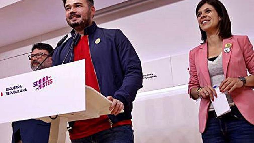 Nuet, Rufián i Vilalta, ahir en roda de premsa (d&#039;esquerra a dreta).