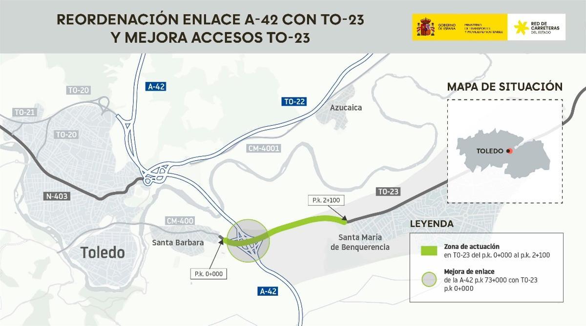 Las obras para mejorar el enlace de la A-42 con la TO-23 en Toledo