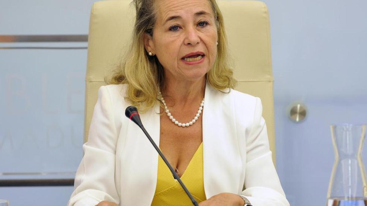 La consejera de Educación de Extremadura, Mercedes Vaquera, durante su primera comparecencia en la comisión de Educación. EL PERIÓDICO